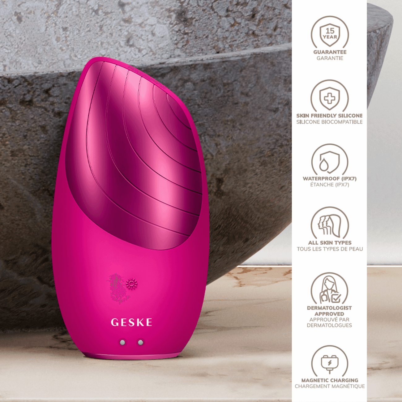 Geske Sonic Thermo Facial Brush | 6 in 1 Magenta - Reflexions Salon